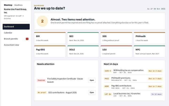 Masinop Deadlines · Owner dashboard